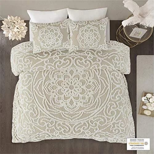 Madison Park Cotton Chenille Tufted Taupe King Duvet Cover Set | All Season, OEKO-TEX Certified, 100% Cotton (104"x92") thumbnail 3