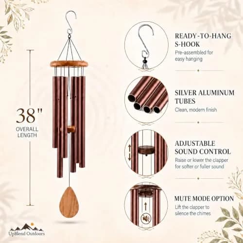 UpBlend Outdoors Havasu 38" Copper Aluminum Wind Chime | E Major Pentatonic Deep Tone thumbnail 5