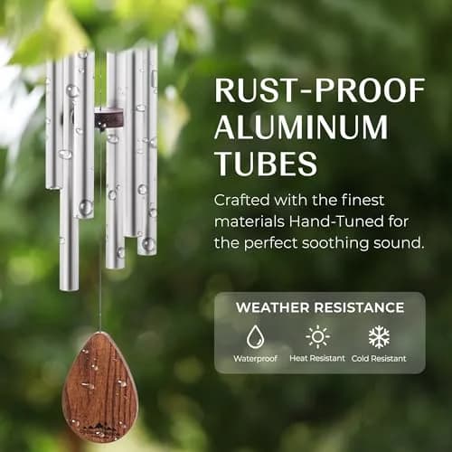 UpBlend Outdoors Havasu 28" Silver Aluminum Wind Chime | Hand-Tuned E Major Pentatonic Scale thumbnail 5