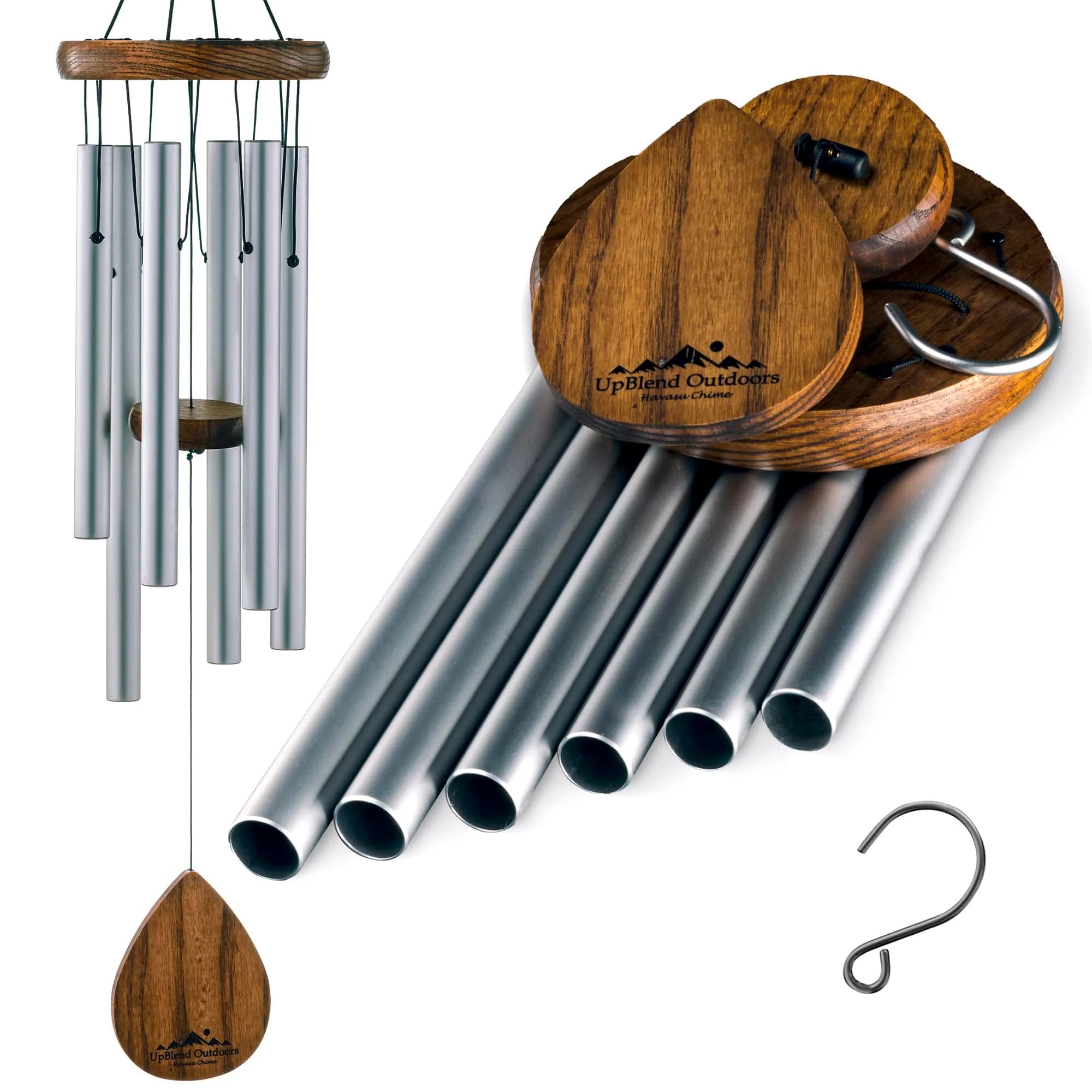 UpBlend Outdoors Havasu 28" Silver Aluminum Wind Chime | Hand-Tuned E Major Pentatonic Scale