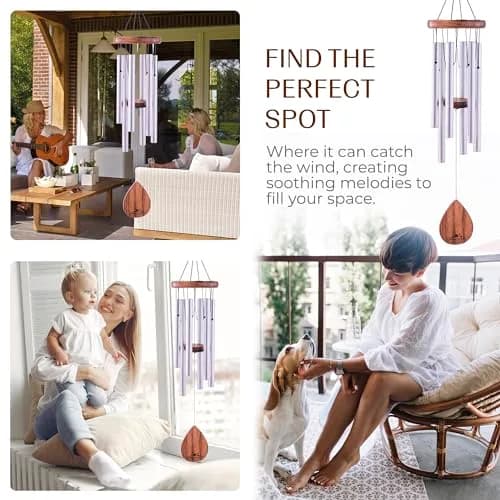 UpBlend Outdoors Havasu 28" Silver Aluminum Wind Chime | Hand-Tuned E Major Pentatonic Scale thumbnail 8