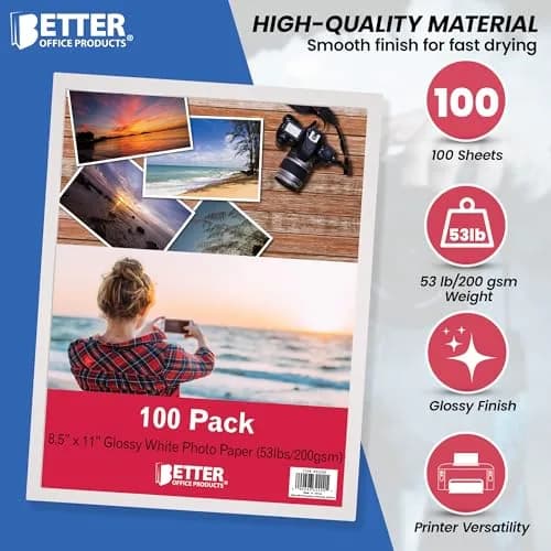 Better Office Products Glossy Photo Paper 8.5 x 11 Inch | 200 gsm, 100 Sheets, Photo Print Quality thumbnail 3