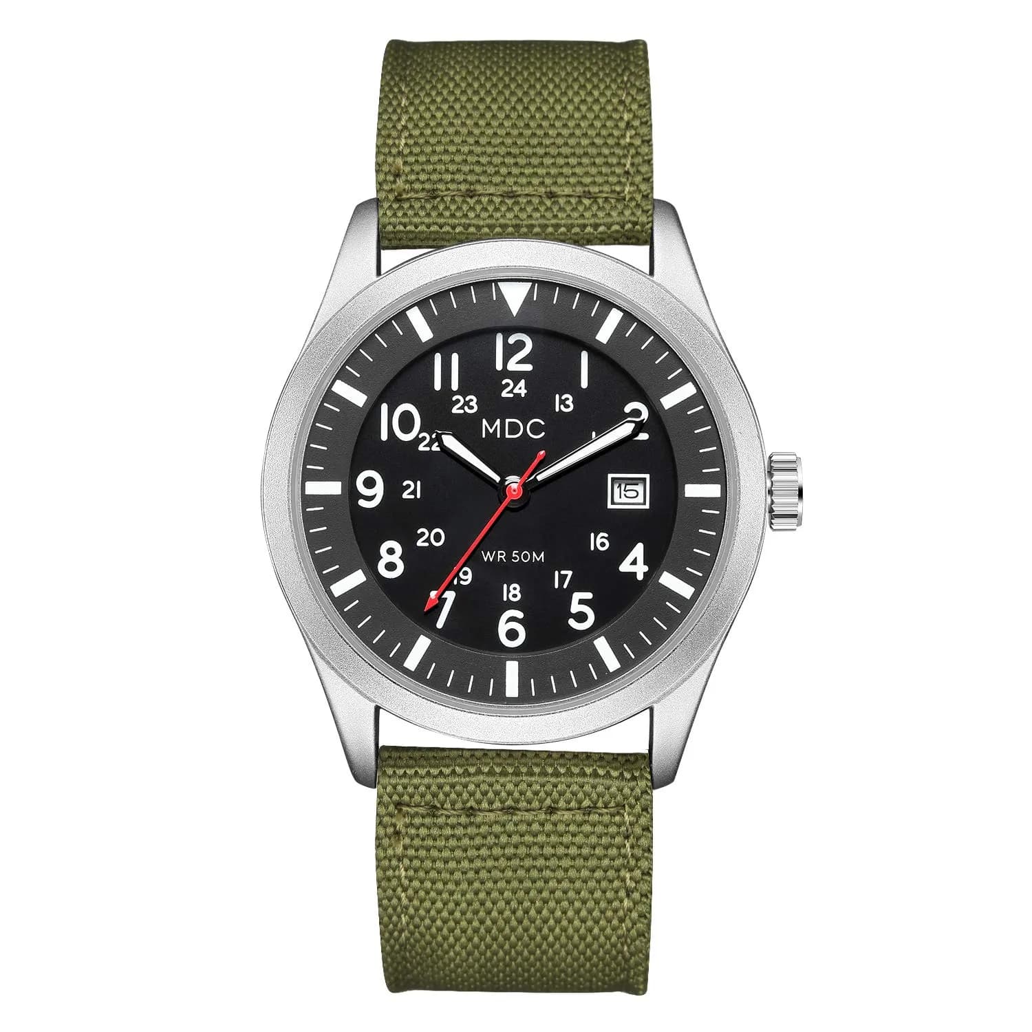 Infantry Mens Military Field Watch 40mm (1.57in) | Green Nylon Band, Easy Read Large Face, Japanese Quartz