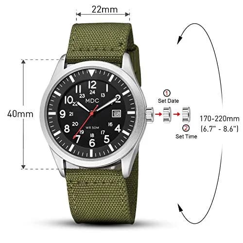 Infantry Mens Military Field Watch 40mm (1.57in) | Green Nylon Band, Easy Read Large Face, Japanese Quartz thumbnail 6