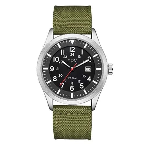 Infantry Mens Military Field Watch 40mm (1.57in) | Green Nylon Band, Easy Read Large Face, Japanese Quartz thumbnail 1
