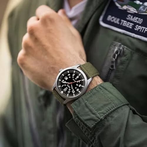 Infantry Mens Military Field Watch 40mm (1.57in) | Green Nylon Band, Easy Read Large Face, Japanese Quartz thumbnail 2