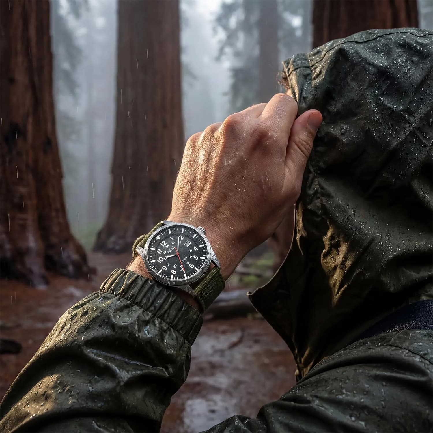Infantry Mens Military Field Watch 40mm (1.57in) | Green Nylon Band, Easy Read Large Face, Japanese Quartz - view 3