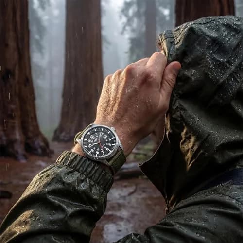 Infantry Mens Military Field Watch 40mm (1.57in) | Green Nylon Band, Easy Read Large Face, Japanese Quartz thumbnail 3