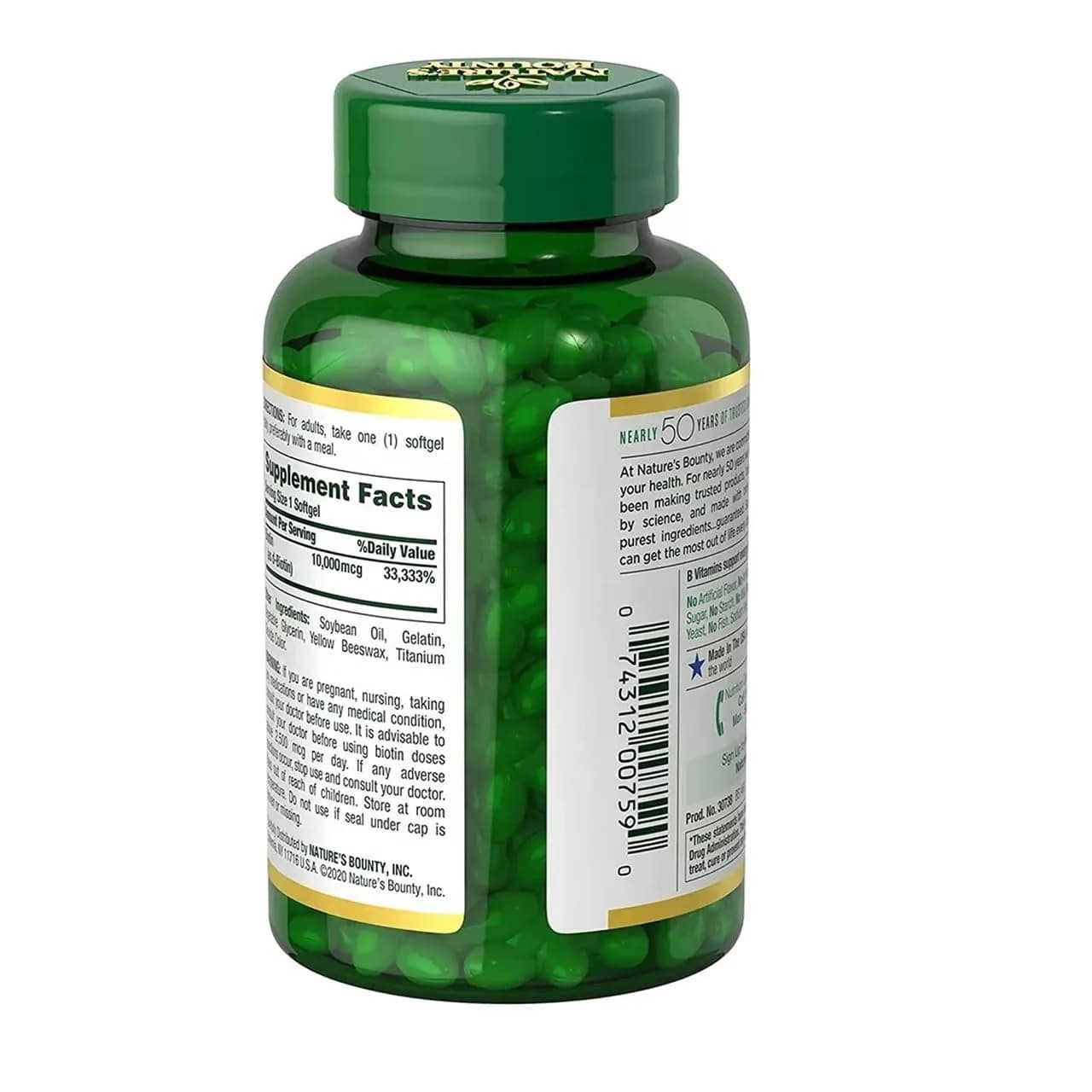 Nature's Bounty Biotin 10,000 mcg Rapid Release Softgels (250 Count) | Supports Hair, Skin & Nails - view 3