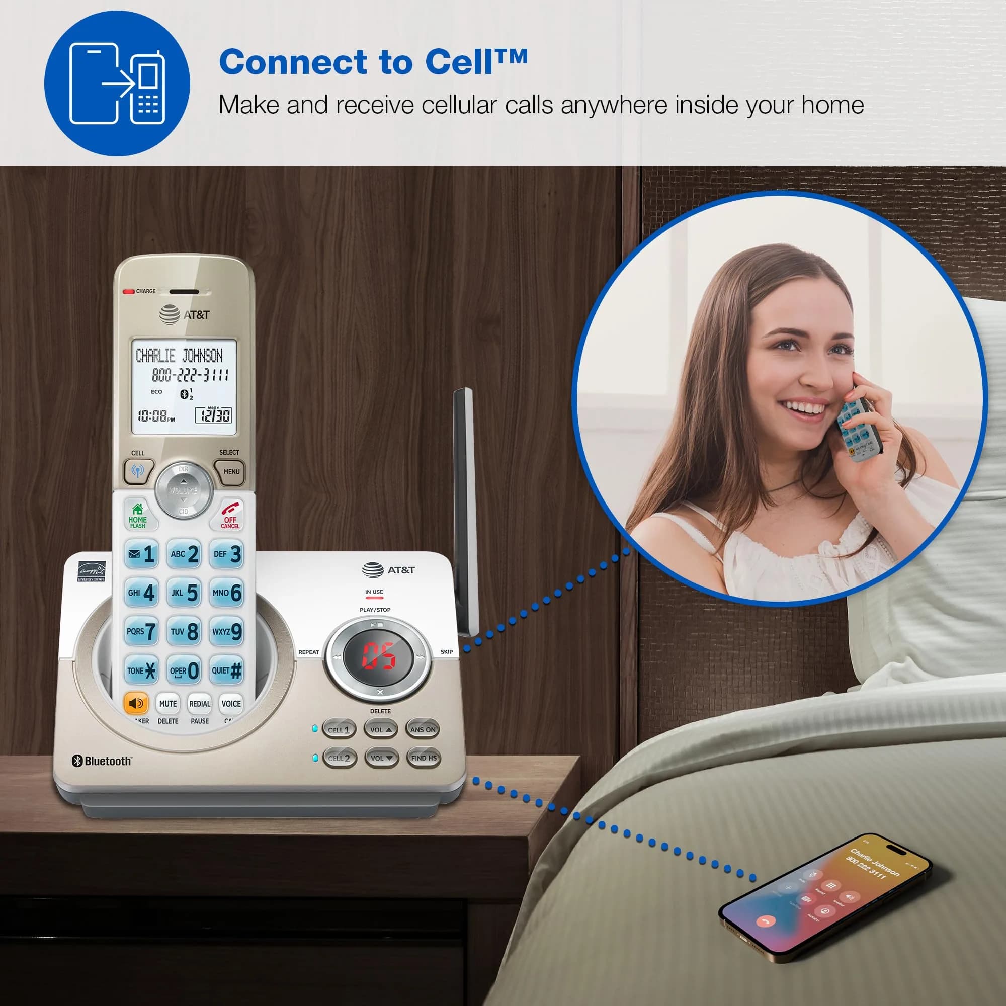 AT&T DL72219 DECT 6.0 2-Handset Cordless Phone with Connect to Cell & Call Blocking | 1.8" Backlit Display - view 3
