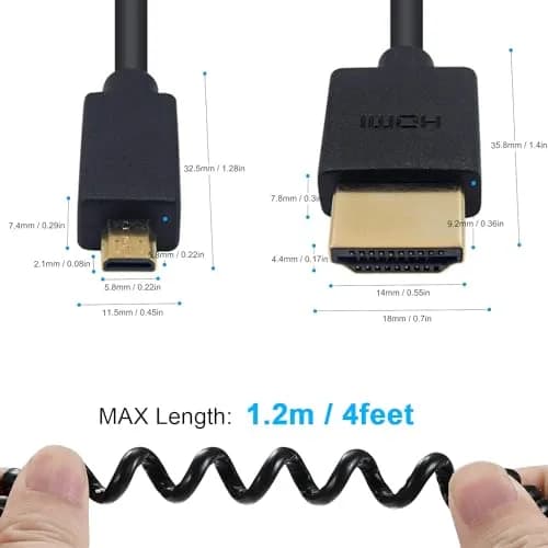 Duttek Micro HDMI to HDMI Coiled Cable 1.2m (4ft) | 4K@60Hz Ultra-Slim Adapter for Cameras, Raspberry Pi, GoPro thumbnail 5