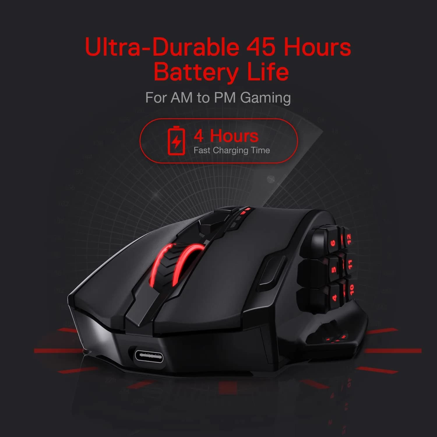 Redragon M913 Impact Elite Wireless RGB MMO Gaming Mouse 16000 DPI | 16 Programmable Buttons - view 3