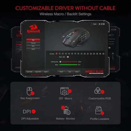 Redragon M913 Impact Elite Wireless RGB MMO Gaming Mouse 16000 DPI | 16 Programmable Buttons thumbnail 4