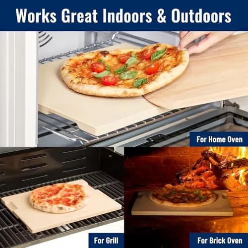 ROCKSHEAT Pizza Stone 12" x 12" Square | 1400℉ Resistance, Double Handles, Cordierite Baking Stone thumbnail 6