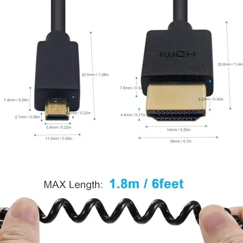 Duttek Extreme Thin Coiled Micro HDMI to HDMI Cable 1.8M (6FT) | 4K@60Hz, 18Gbps, ARC thumbnail 6
