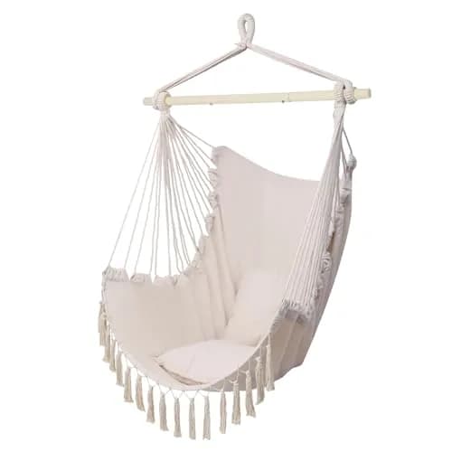 ONCLOUD XXL Hammock Chair Macrame Hanging Rope Swing Seat | 350 lbs Capacity, Beige thumbnail 1