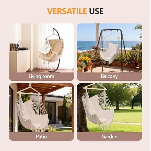 ONCLOUD XXL Hammock Chair Macrame Hanging Rope Swing Seat | 350 lbs Capacity, Beige thumbnail 4