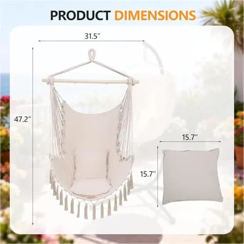 ONCLOUD XXL Hammock Chair Macrame Hanging Rope Swing Seat | 350 lbs Capacity, Beige thumbnail 5