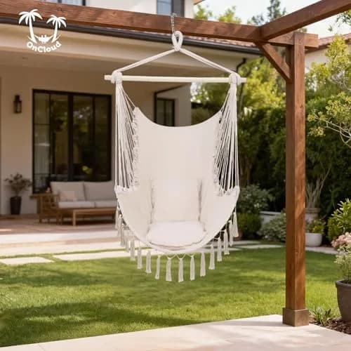 ONCLOUD XXL Hammock Chair Macrame Hanging Rope Swing Seat | 350 lbs Capacity, Beige thumbnail 6
