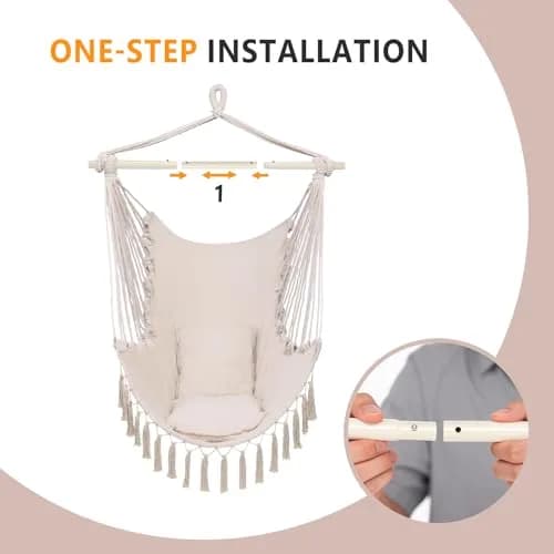 ONCLOUD XXL Hammock Chair Macrame Hanging Rope Swing Seat | 350 lbs Capacity, Beige thumbnail 3