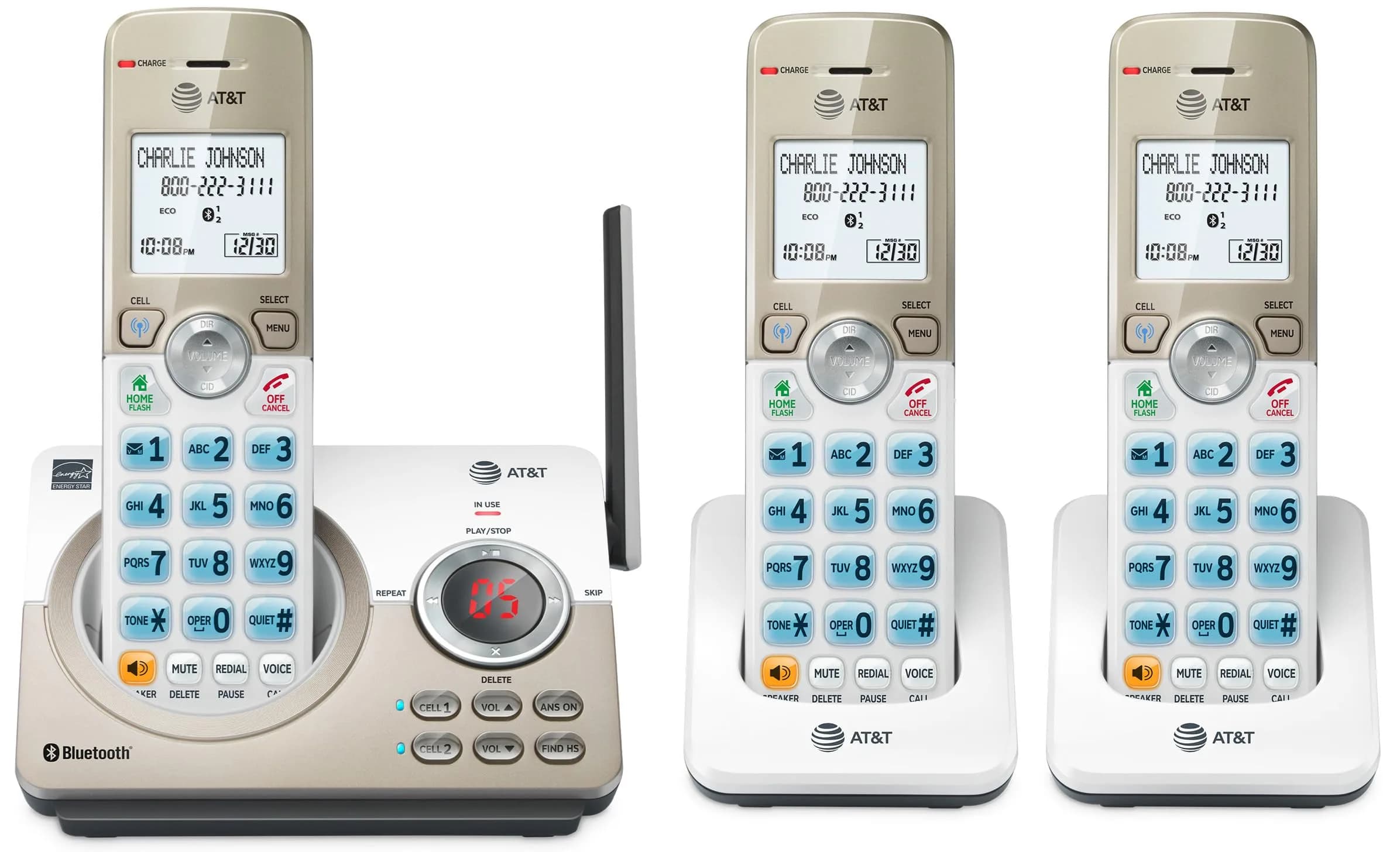 AT&T DL72319 DECT 6.0 3-Handset Cordless Phone with Connect to Cell & Call Blocking | 1.8" Backlit Screen, Big Buttons, Intercom, Unsurpassed Range - main product image