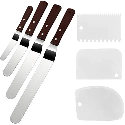 Awpeye Food Spatula Set for Cake Decorating, Icing & Frosting | 4 Sizes, Stainless Steel & Wooden Handles thumbnail 1