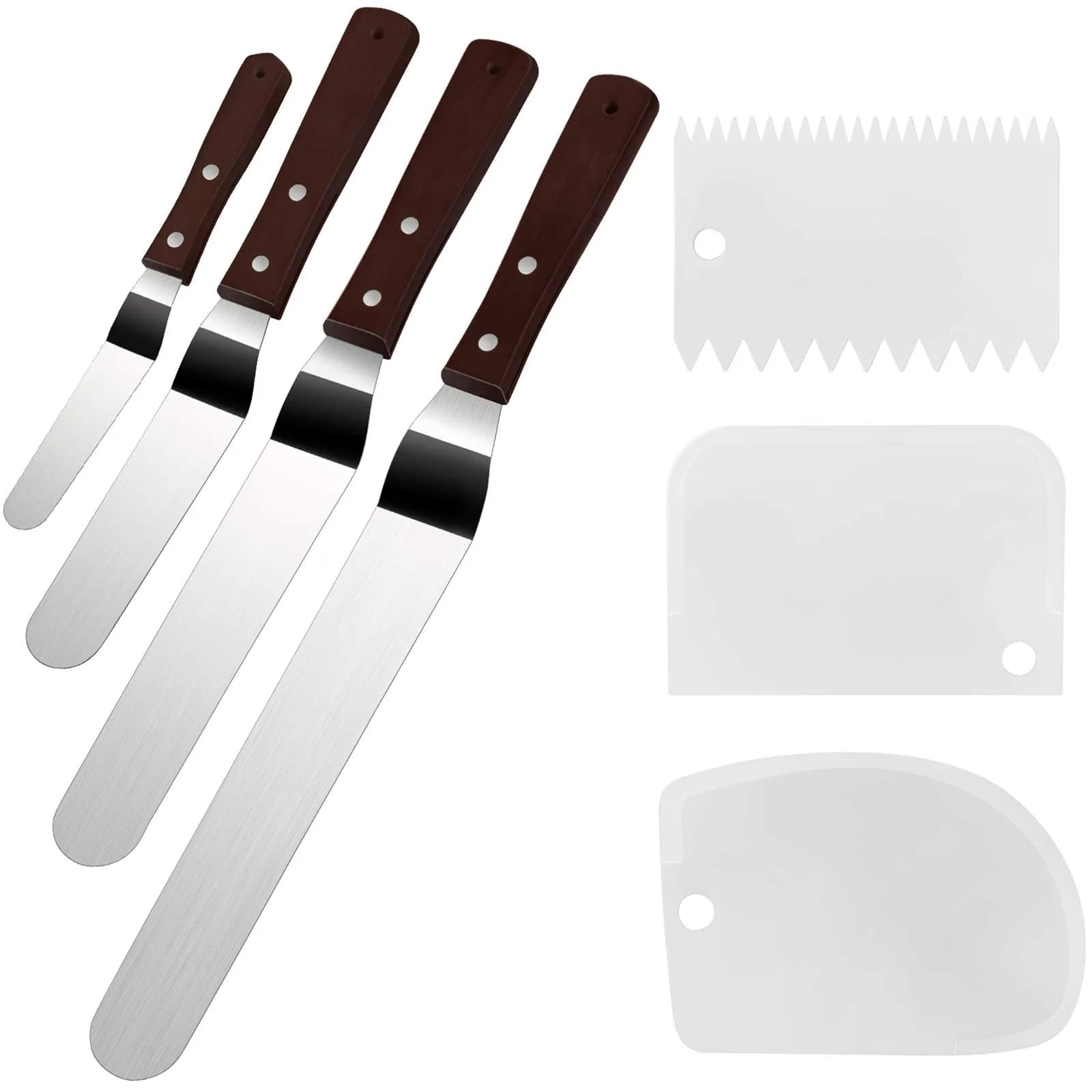 Awpeye Food Spatula Set for Cake Decorating, Icing & Frosting | 4 Sizes, Stainless Steel & Wooden Handles