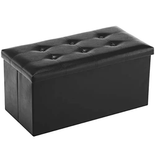 Youdesure Folding Storage Ottoman Bench Black Faux Leather 76cm (30 inch) | Multi-Functional Storage & Seating thumbnail 1