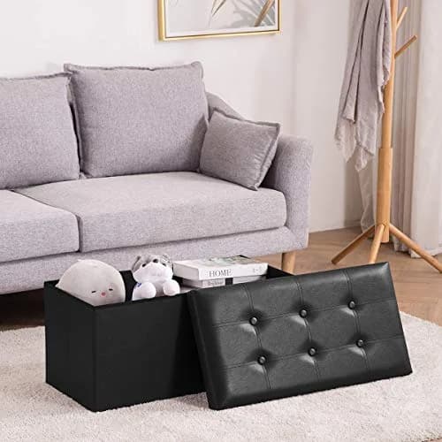 Youdesure Folding Storage Ottoman Bench Black Faux Leather 76cm (30 inch) | Multi-Functional Storage & Seating thumbnail 4