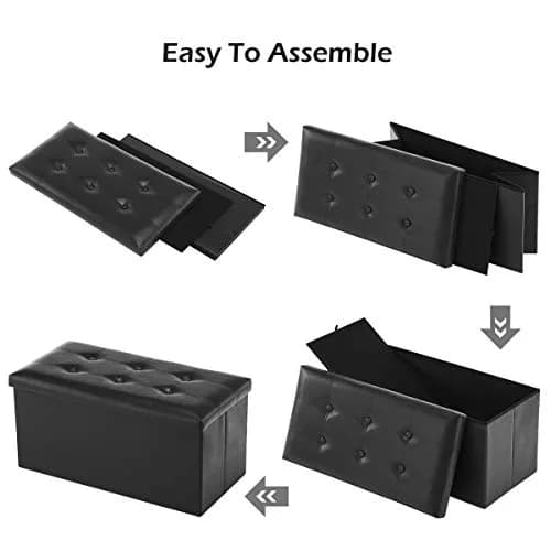 Youdesure Folding Storage Ottoman Bench Black Faux Leather 76cm (30 inch) | Multi-Functional Storage & Seating thumbnail 5