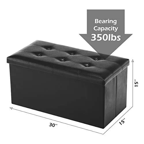 Youdesure Folding Storage Ottoman Bench Black Faux Leather 76cm (30 inch) | Multi-Functional Storage & Seating thumbnail 6