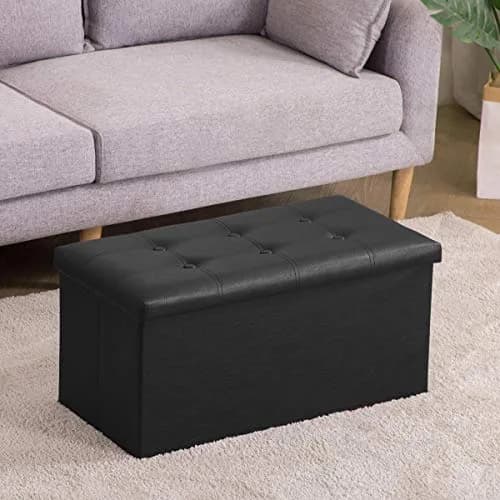 Youdesure Folding Storage Ottoman Bench Black Faux Leather 76cm (30 inch) | Multi-Functional Storage & Seating thumbnail 2