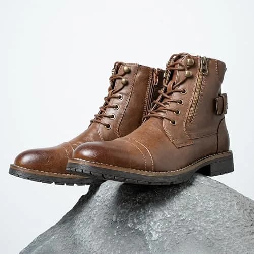Vostey Men's Motorcycle Boots 678A Dark Brown 13 | Waterproof Riding Boots with Inside Zipper thumbnail 4