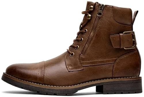 Vostey Men's Motorcycle Boots 678A Dark Brown 13 | Waterproof Riding Boots with Inside Zipper thumbnail 5