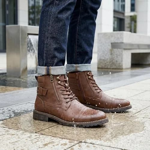 Vostey Men's Motorcycle Boots 678A Dark Brown 13 | Waterproof Riding Boots with Inside Zipper thumbnail 6
