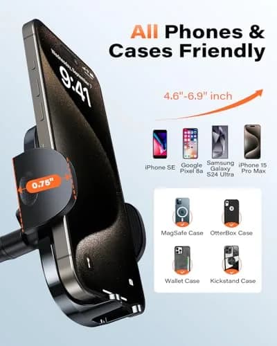 APPS2Car Gooseneck Car Phone Holder Dashboard Windshield Mount Flexible Arm with 360° Swivel Tilt Cradle Grip | 10.4cm (4.1in) Max Width thumbnail 6