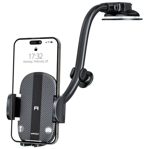 APPS2Car Gooseneck Car Phone Holder Dashboard Windshield Mount Flexible Arm with 360° Swivel Tilt Cradle Grip | 10.4cm (4.1in) Max Width thumbnail 9