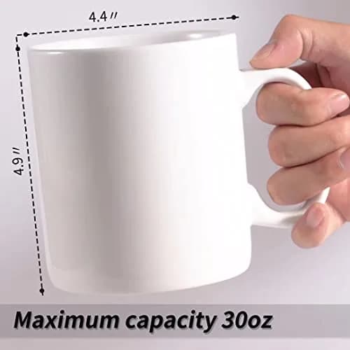 BYCNZB 30oz Super Large Ceramic Coffee Mug Set of 2 | Large Handle, Dishwasher & Microwave Safe (White) thumbnail 3