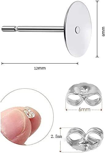 Moonear 925 Sterling Silver Earrings Posts Flat Pad Earring Studs with Butterfly Backs (6mm Pad, 25 Pairs) thumbnail 5