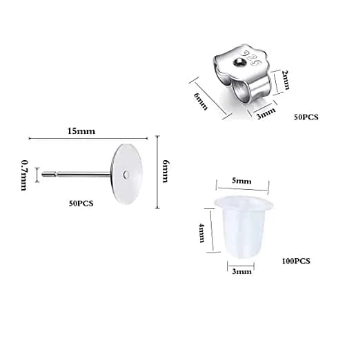 Moonear 925 Sterling Silver Earrings Posts Flat Pad Earring Studs with Butterfly Backs (6mm Pad, 25 Pairs) thumbnail 2