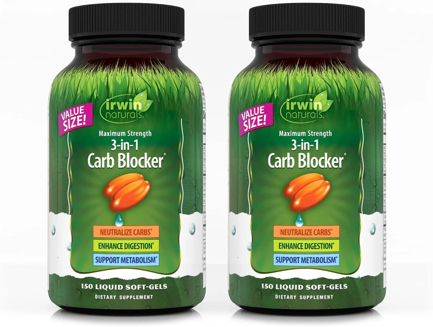 Irwin Naturals 3-in-1 Carb Blocker Maximum Strength 2 Pack | Supports Carbohydrate Metabolism & Digestive Wellness