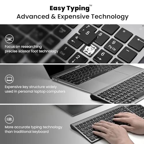 cimetech Wireless Keyboard and Mouse Combo Grey Black | Quiet Scissor-Switch Keys & 2.4GHz Plug-and-Play thumbnail 4