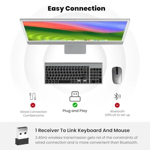 cimetech Wireless Keyboard and Mouse Combo Grey Black | Quiet Scissor-Switch Keys & 2.4GHz Plug-and-Play thumbnail 8