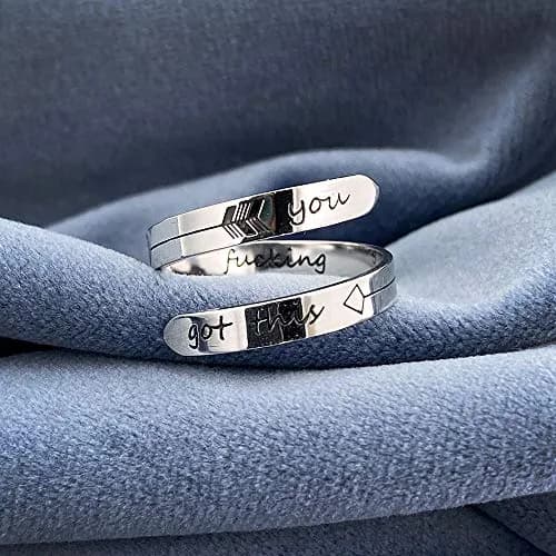 Vrycot You Got This Inspirational Ring Adjustable Stainless Steel | Silver Tone thumbnail 5