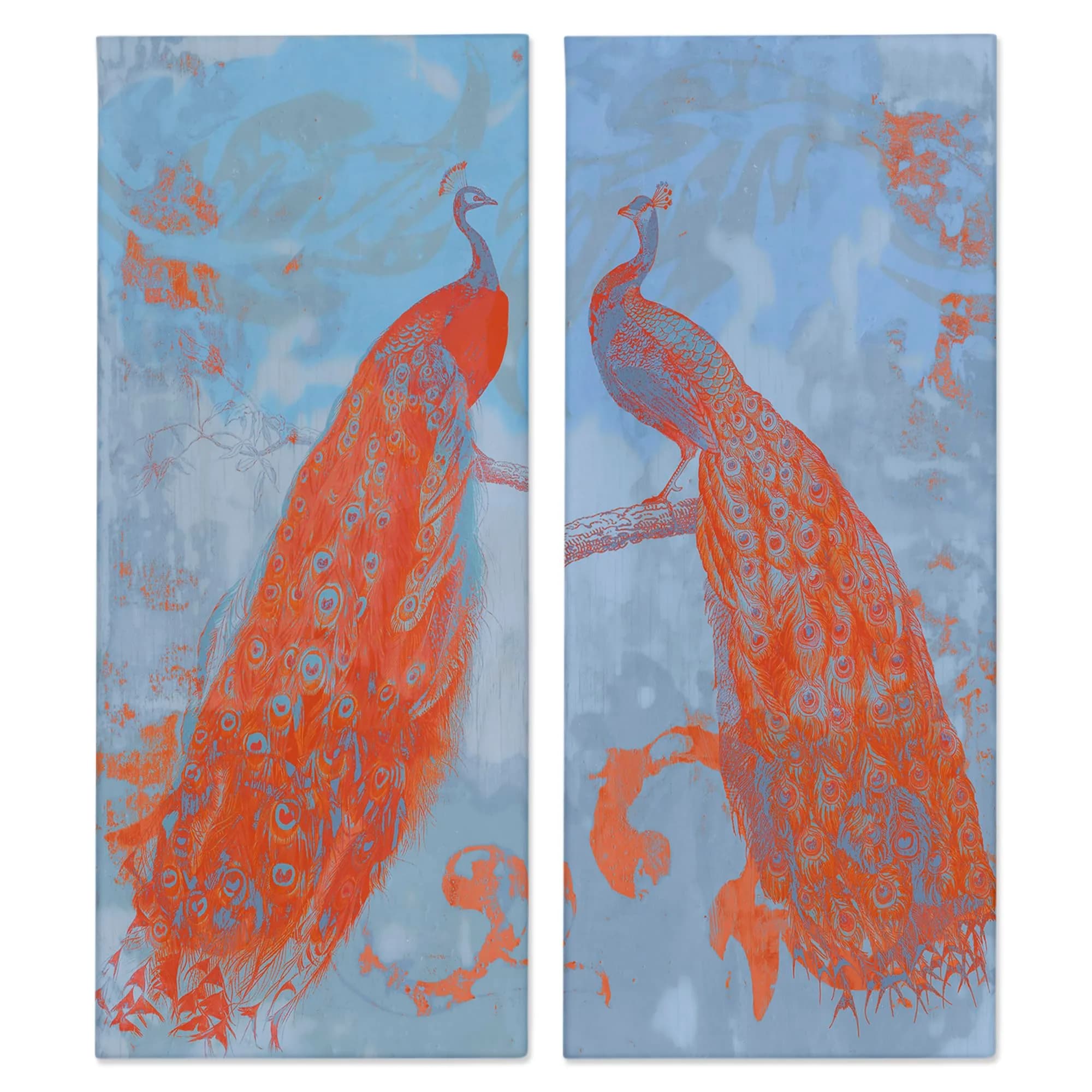 Stupell Industries Elegant Peacock Feathers Forest Bird Canvas Wall Art Set 25.4cm x 61cm (10" x 24") | Nature Inspired Art — Peacock Feather Elegance