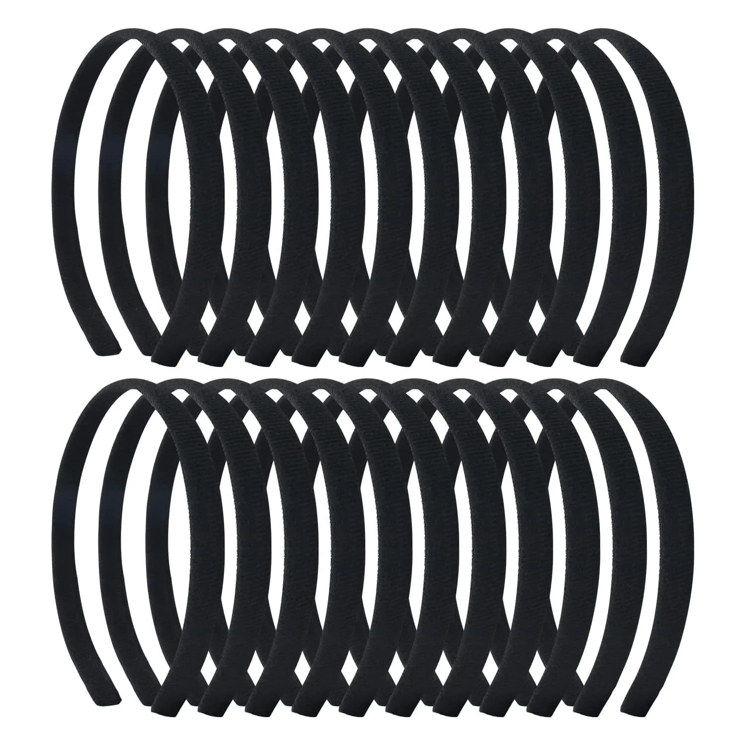 Lawie 20 Pack 0.6 Inch Black Cloth Headbands | Unisex Thin Plastic Hair Hoop for Women Girls — Black