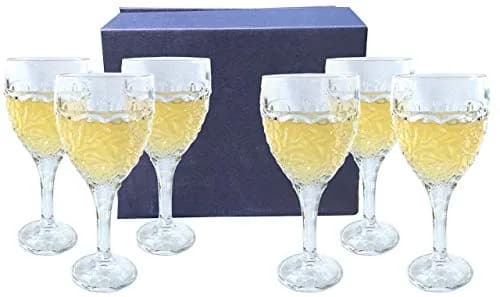 Amlong Crystal Engraved Cut Crystal Wine Glasses Set of 6 | 177ml (6 fl oz) Lead-Free Glassware thumbnail 1
