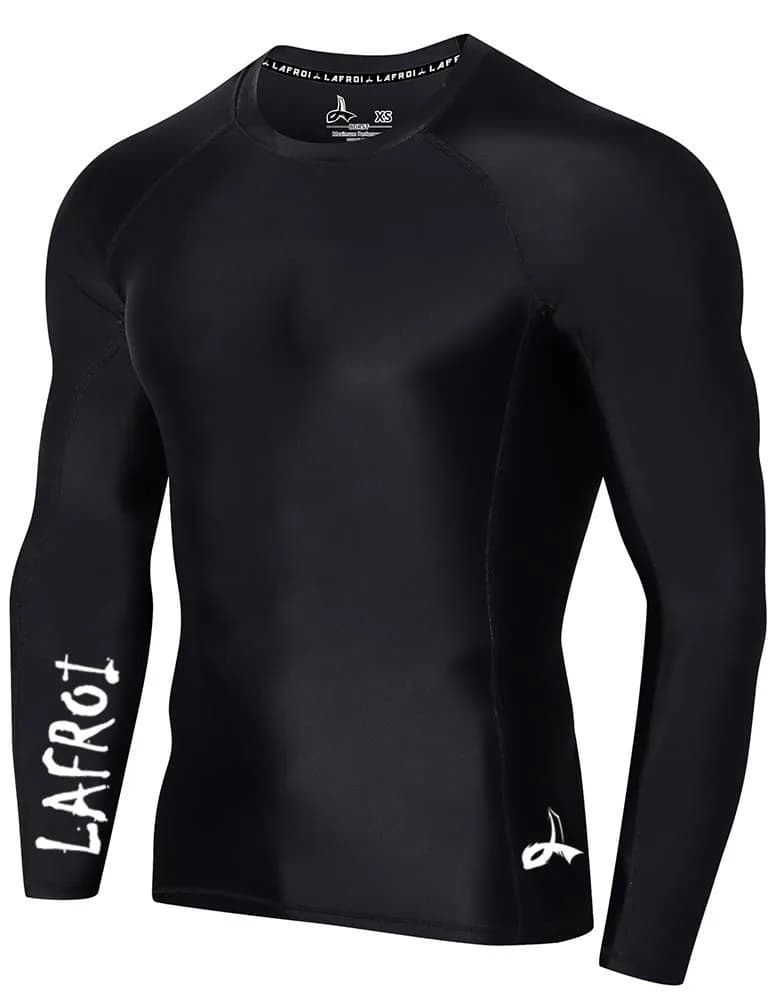 LAFROI Men's Long Sleeve UPF 50+ Baselayer Skins Performance Fit Compression Rash Guard-CLYYB Asym Black Size LG — Asym Black