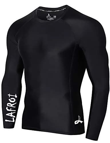 LAFROI Men's Long Sleeve UPF 50+ Baselayer Skins Performance Fit Compression Rash Guard-CLYYB Asym Black Size LG thumbnail 1