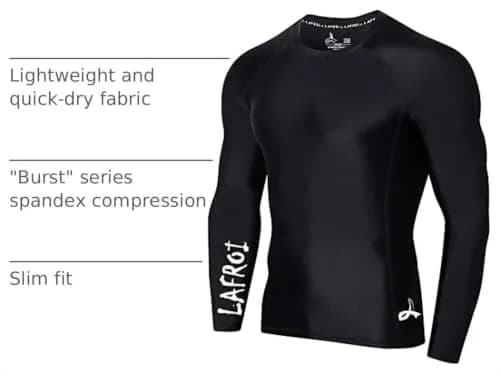 LAFROI Men's Long Sleeve UPF 50+ Baselayer Skins Performance Fit Compression Rash Guard-CLYYB Asym Black Size LG thumbnail 4